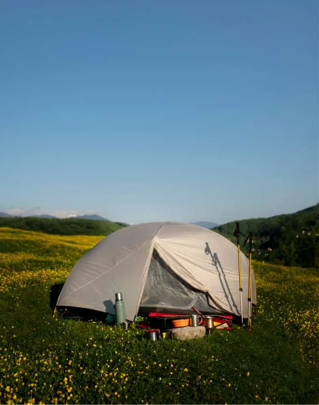 Lightweight camping tent set up for outdoor use